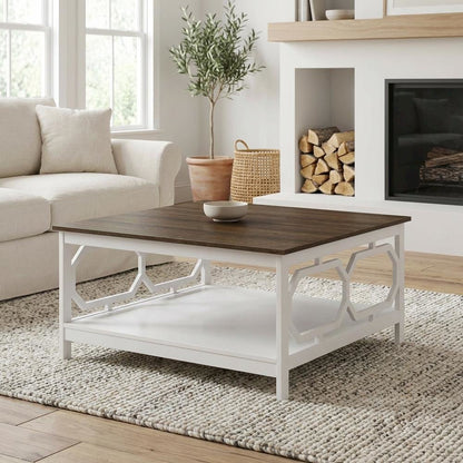 Driftwood Top Coffee Table with White Frame and MDF Construction for Living Room