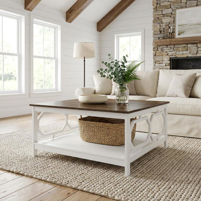 Driftwood Top Coffee Table with White Frame and MDF Construction for Living Room