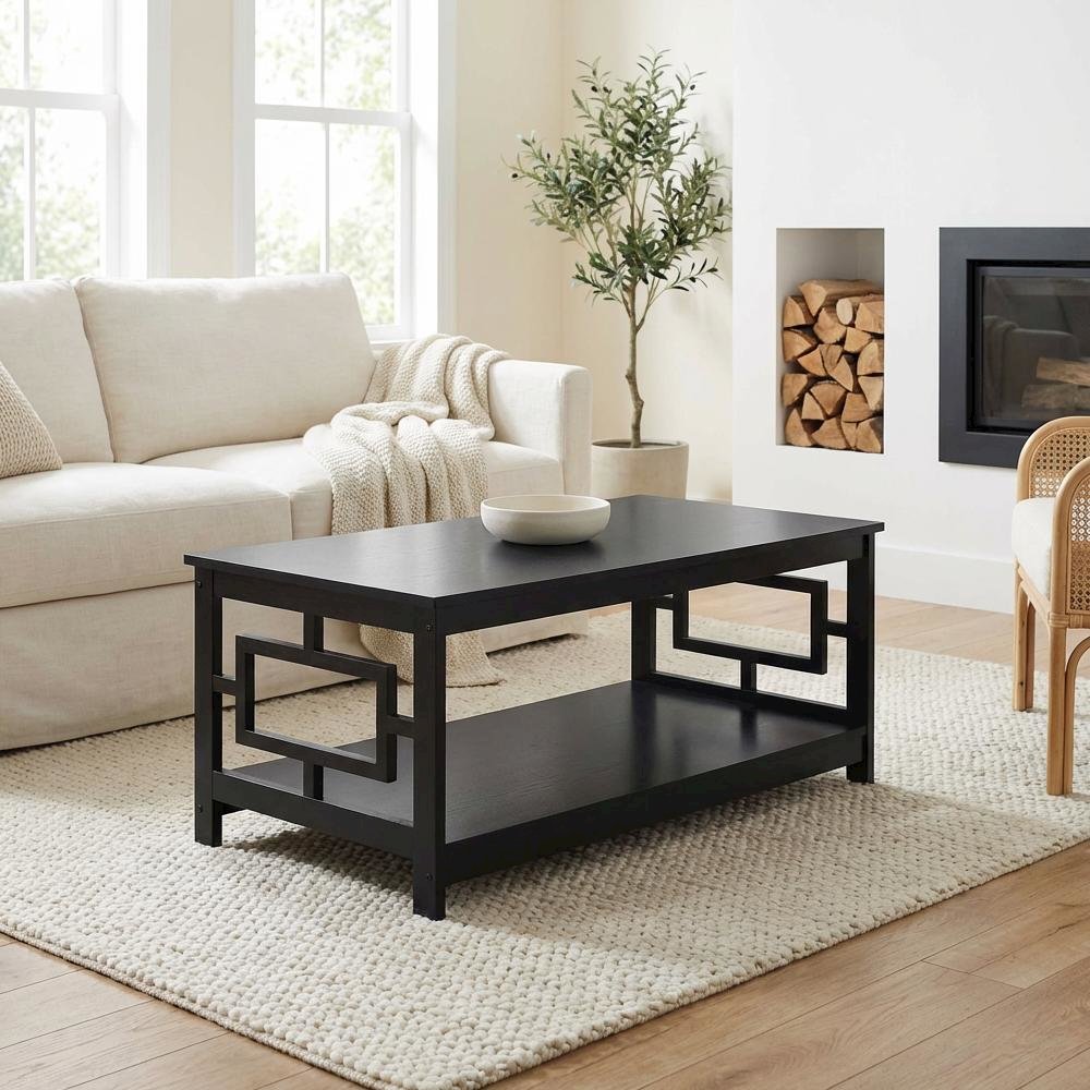 Black Coffee Table MDF with Storage Shelf and Multi-Finish Options
