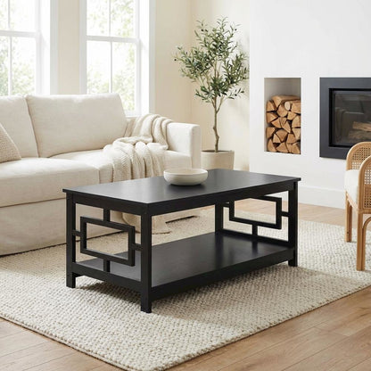Black Coffee Table MDF with Storage Shelf and Multi-Finish Options