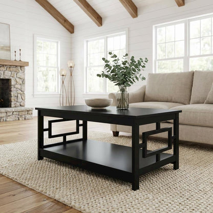 Black Coffee Table MDF with Storage Shelf and Multi-Finish Options