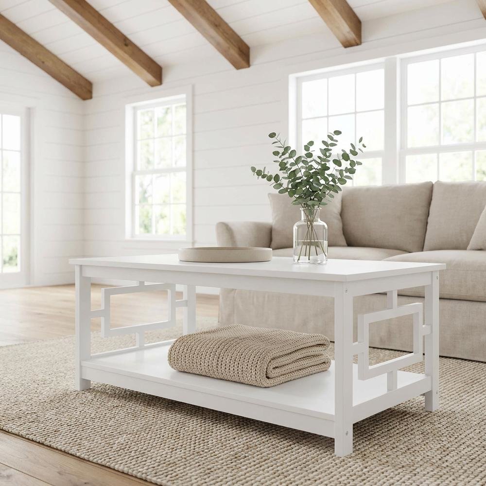 White Coffee Table with Shelf MDF Construction Multiple Finishes Available