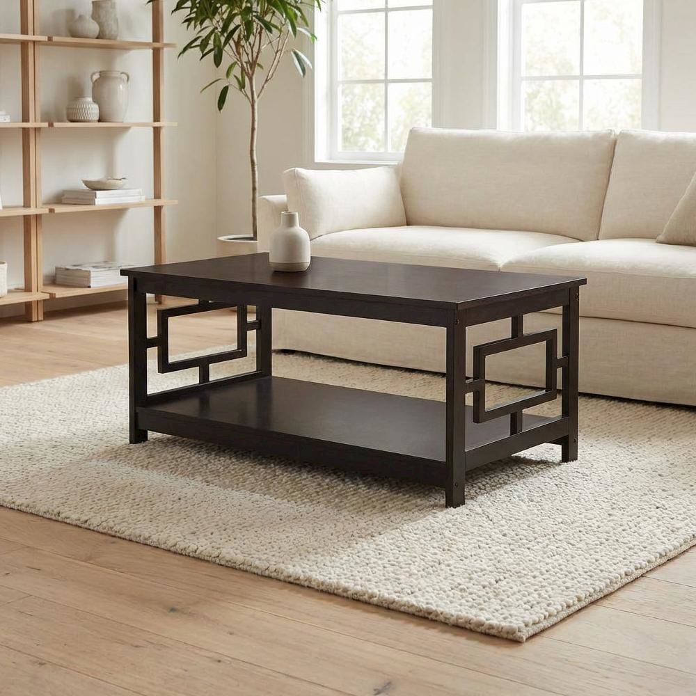 Espresso MDF Coffee Table with Shelf and Storage Space, Multi-Finish Options