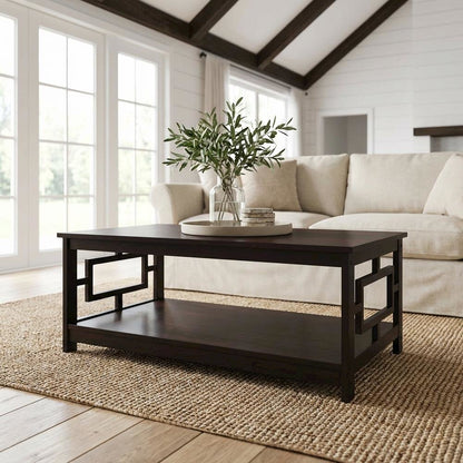 Espresso MDF Coffee Table with Shelf and Storage Space, Multi-Finish Options