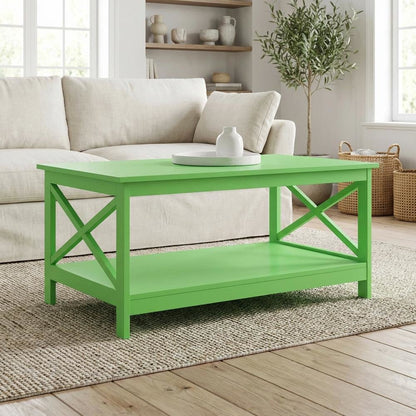 Coffee Table Lime MDF with Shelf Coastal Style Transitional Design