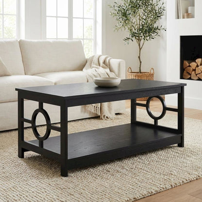 Black Coffee Table with Ring Design, Particle Board and MDF Construction