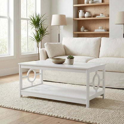 White Ring Coffee Table with Particle Board and MDF Frame, Melamine Finish
