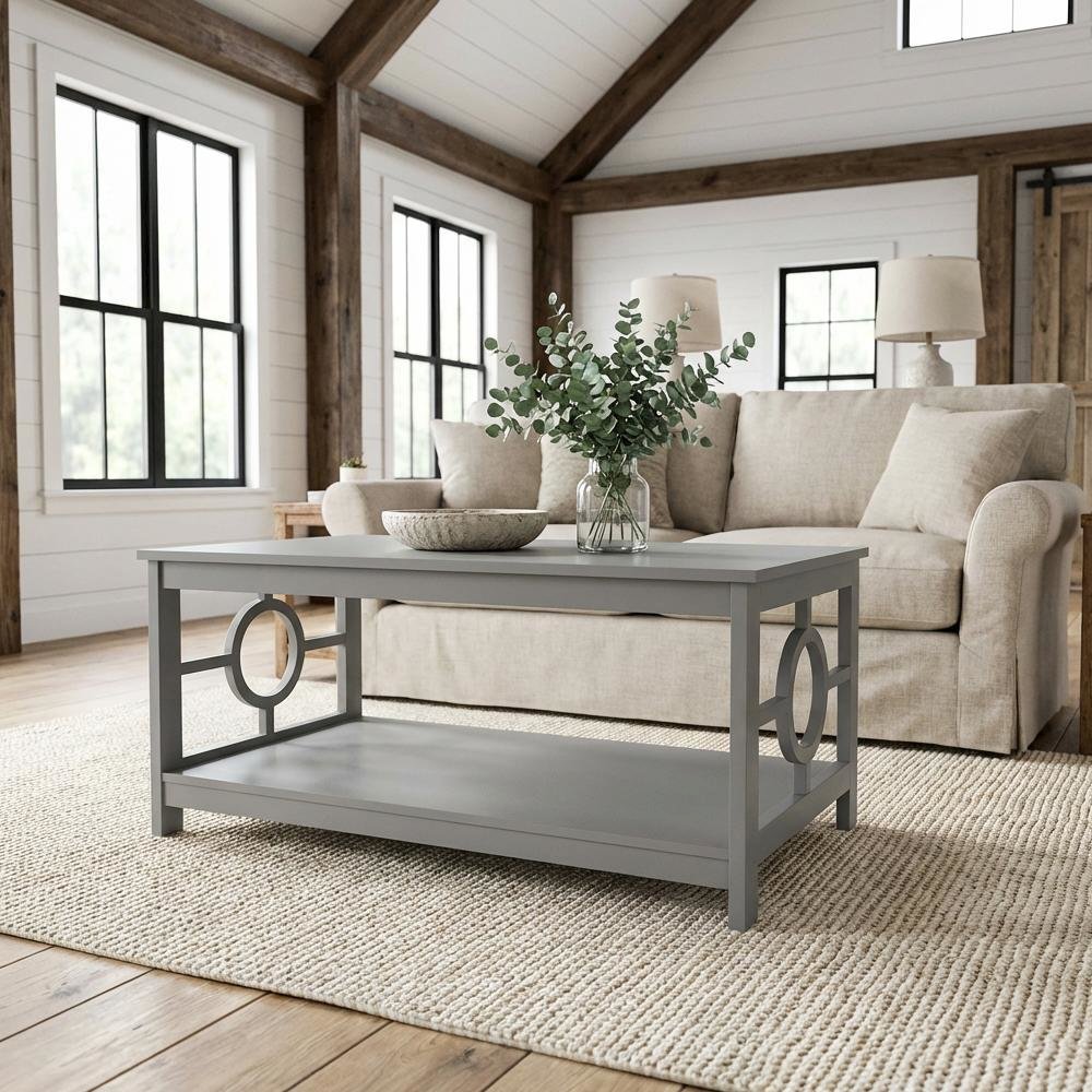 Gray Coffee Table with Round Particle Board Top and Melamine Finish