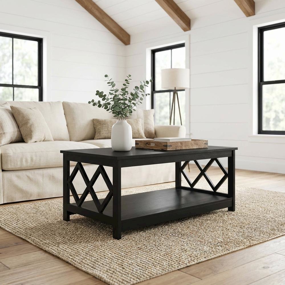Black Particle Board Diamond Coffee Table with Contemporary Style