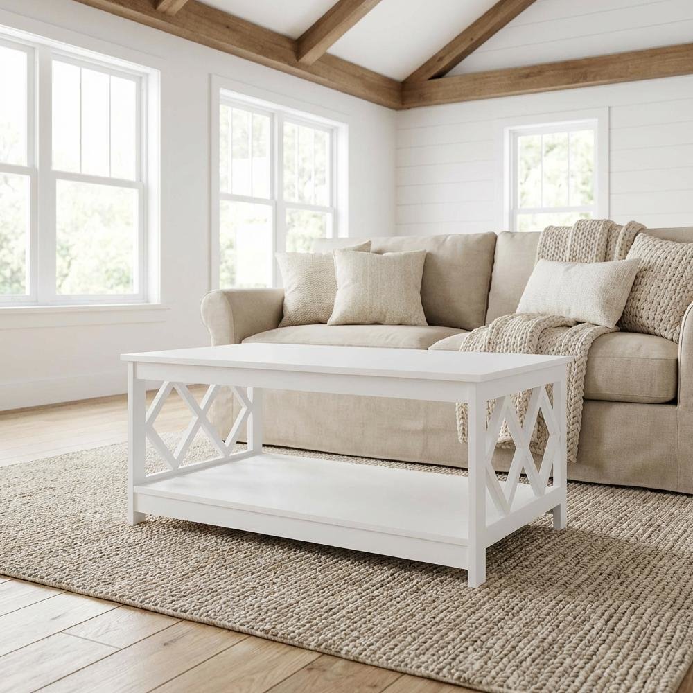 White Particle Board Coffee Table with Contemporary Design and Lightweight Build