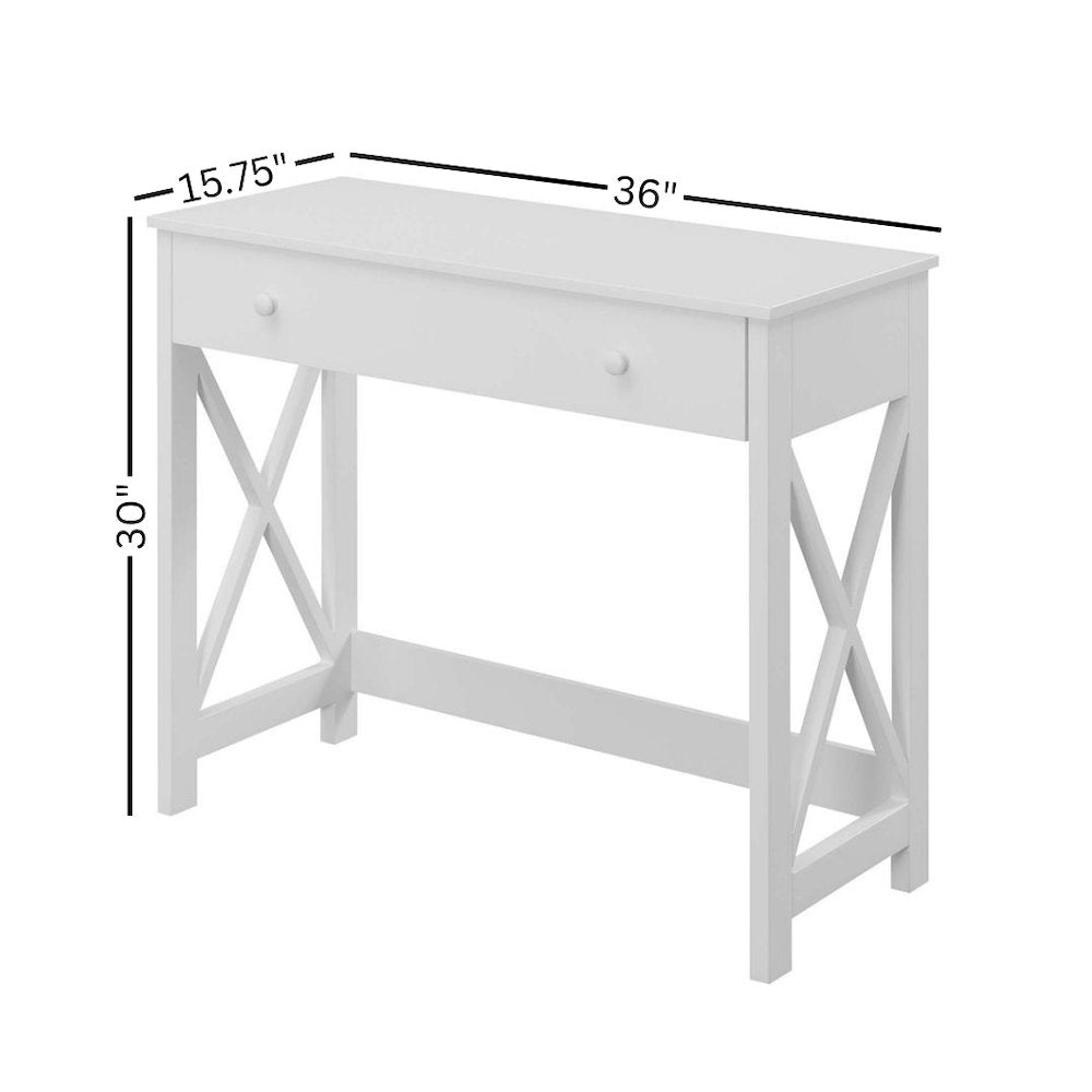 36-inch Office Desk Transitional Style, White Wood, Two Drawer Knobs