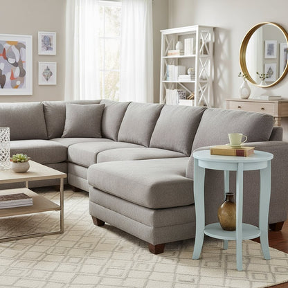 Circular End Table Modern Style, Bottom Shelf, Light Blue Finish, 17.75"
