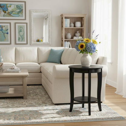 Round End Table, Black, Modern, Bottom Shelf, Easy Setup