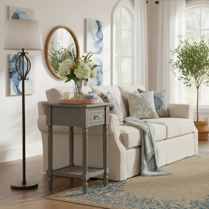 Accent Table, Gray, Drawer, Shelf, Versatile Wood, 14 Inch
