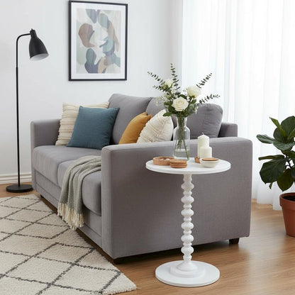 Spindle Coffee Table, White, Round, Turned Base, Easy Assembly
