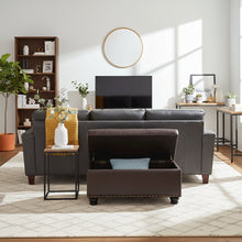Storage Ottoman Bench Vegan Leather in Brown, Nailhead Accent, 35.5-inch
