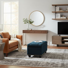 Storage Bench Ottoman in Blue Fabric, Button Tufted, Sturdy Base, 35.5-inch