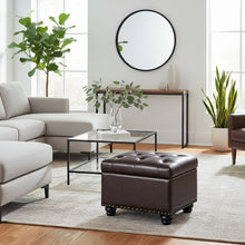 Storage Ottoman Footrest Chair in Brown Faux Leather, Pressure Hinge