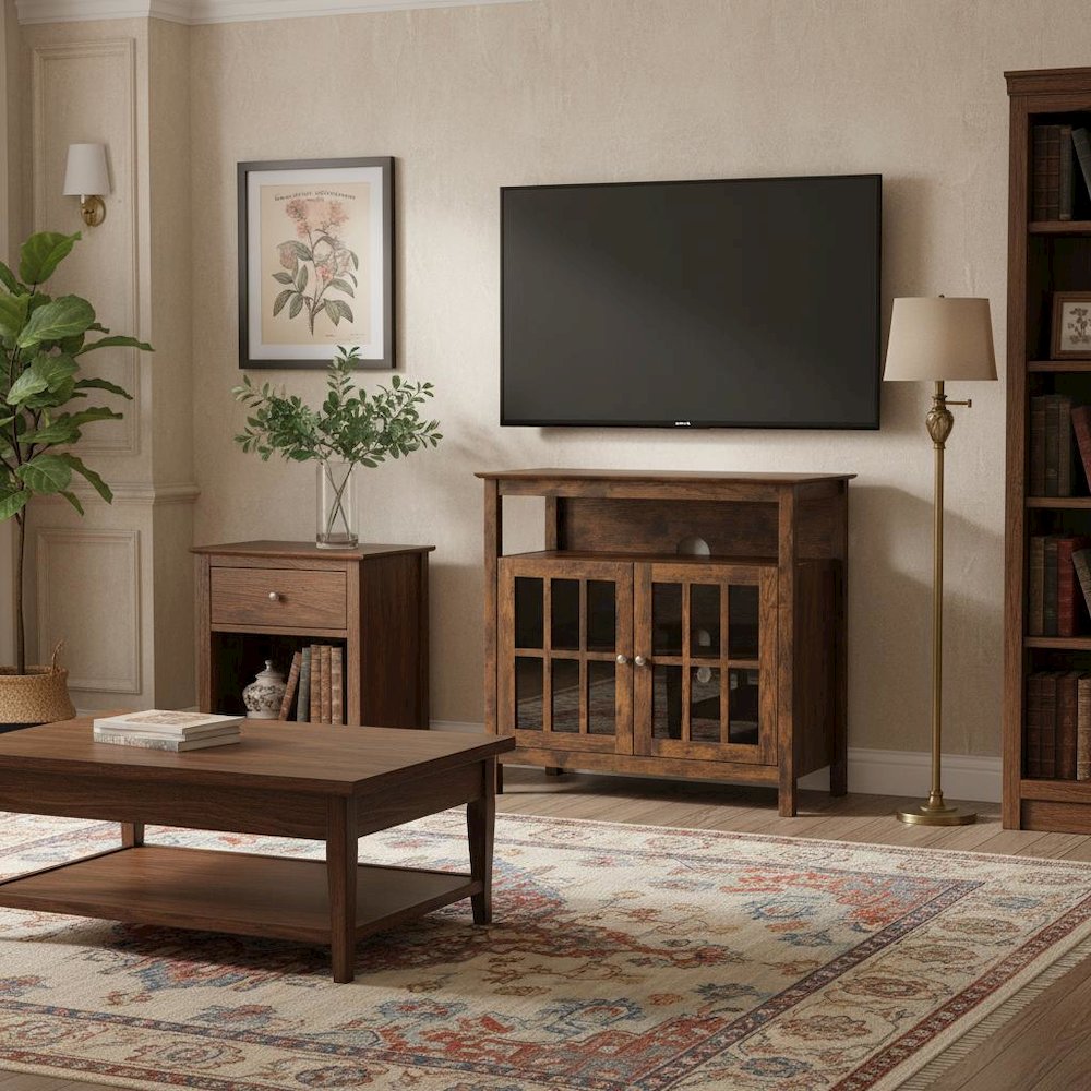 Tall TV Stand Console, Brown, Storage Cabinets, 40 Inch