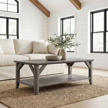Gray Coffee Table with Shelf and Sturdy Frame for Living Room Storage Surface