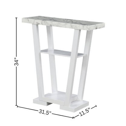 Console Table, Gray Marble, 2 Shelves, Entryway, Sofa