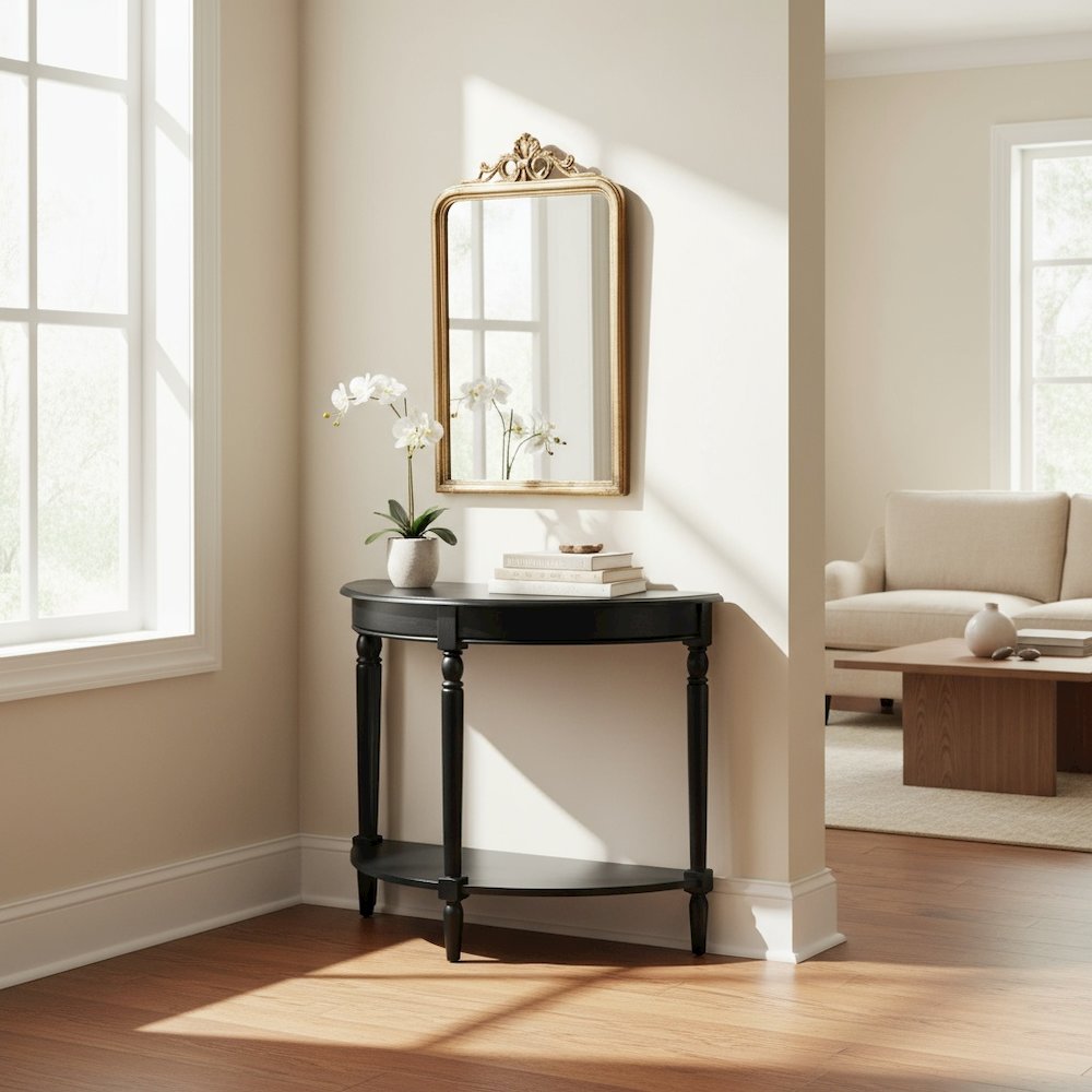 Entryway Console Table with Bottom Shelf in Black Color, 30-inch Tall Furniture