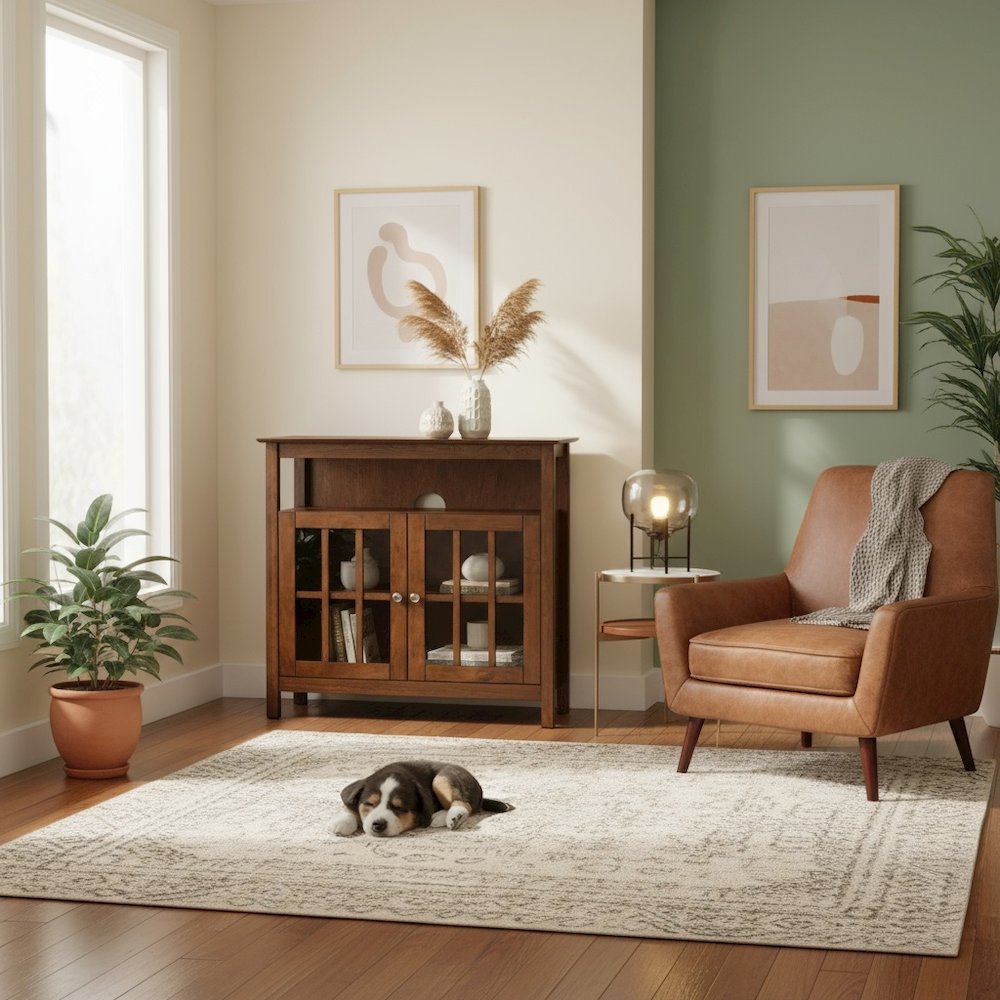 TV Stand for 40-inch TV, Cabinets with Glass Doors in Brown, 36-inch Wide