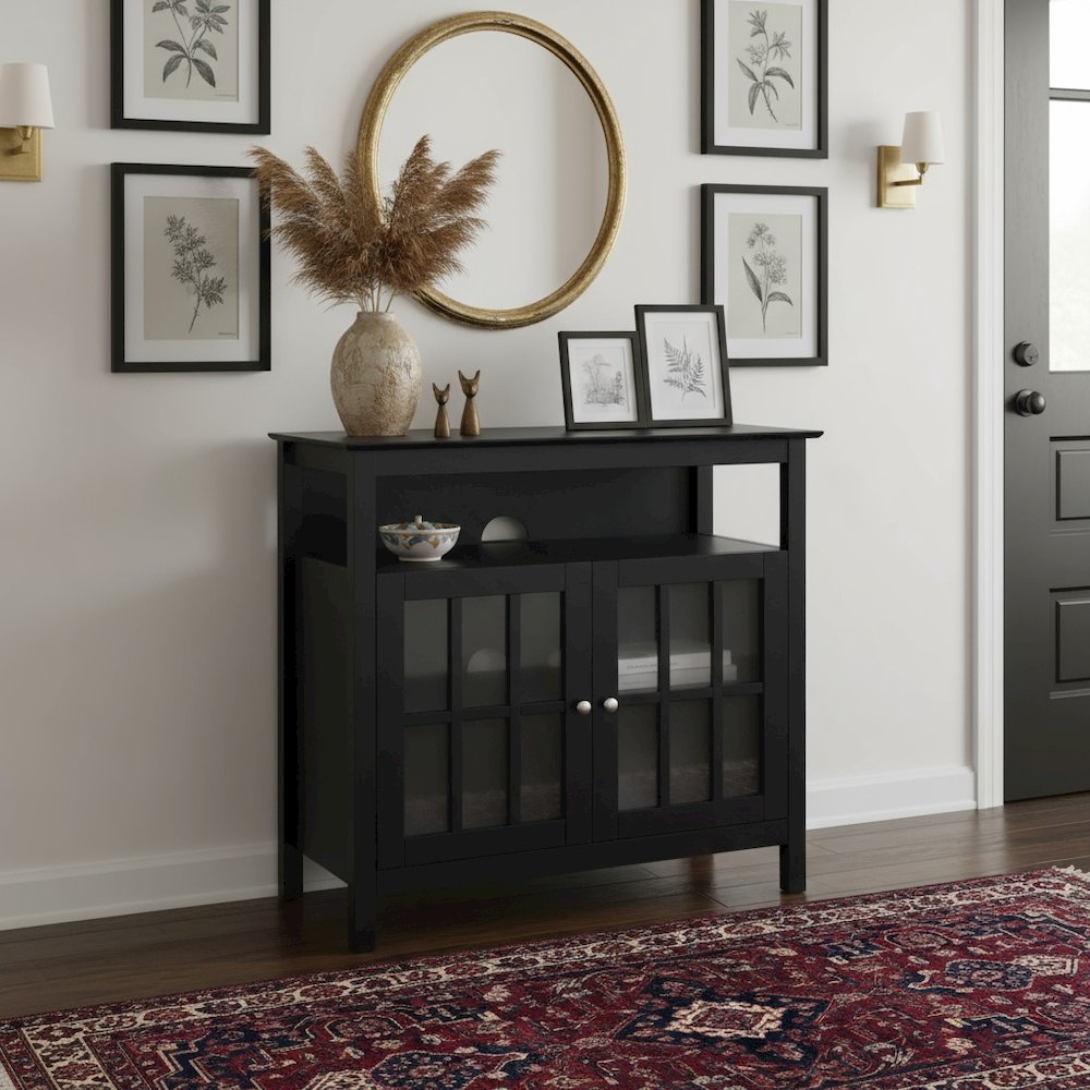 TV Cabinet for 40-inch TV, 4 Shelving Tiers in Black Wood, Cable Management