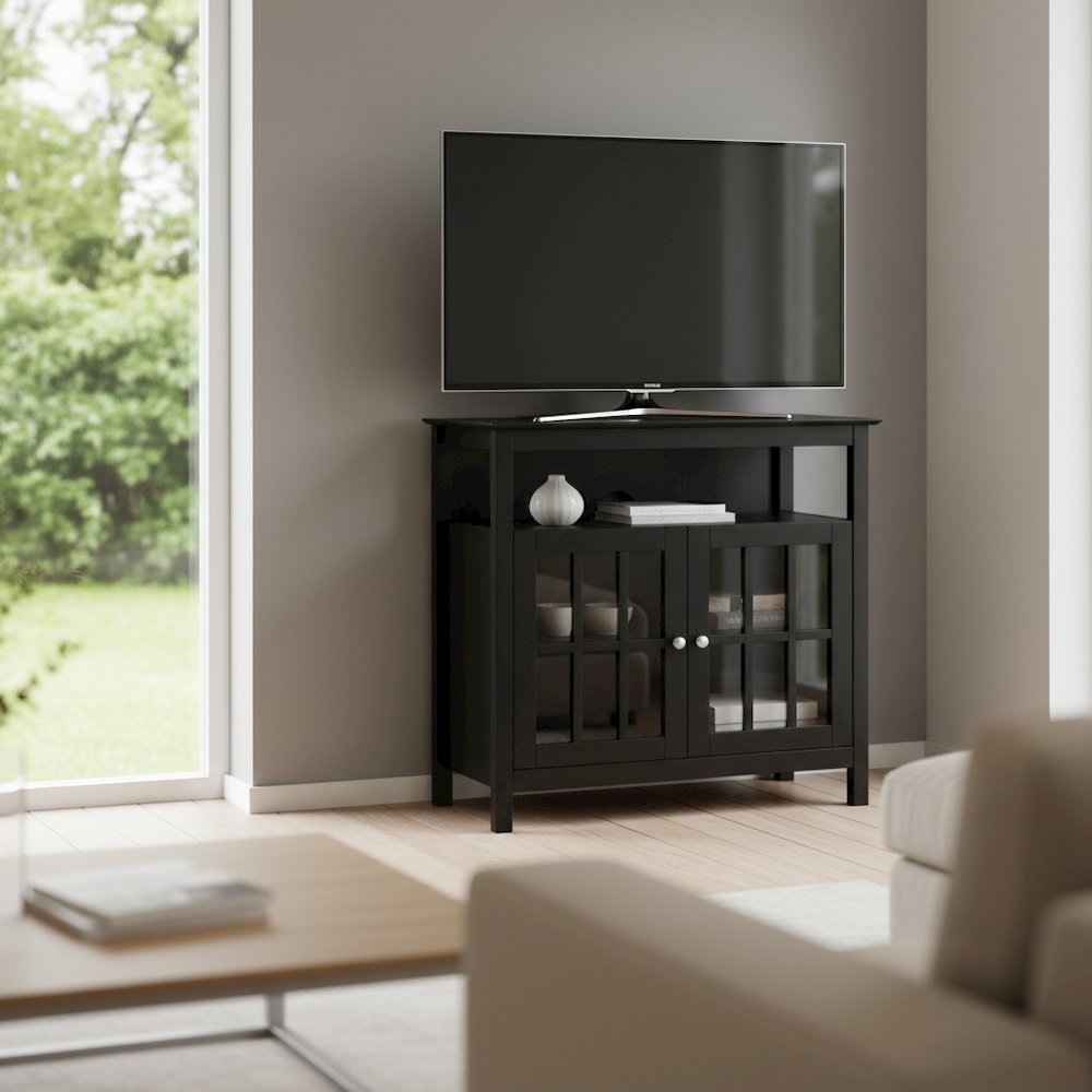TV Cabinet for 40-inch TV, 4 Shelving Tiers in Black Wood, Cable Management