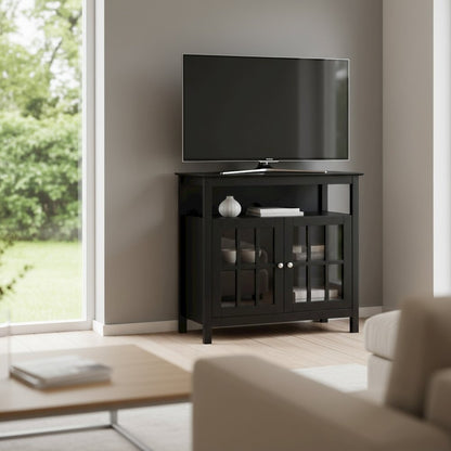TV Cabinet for 40-inch TV, 4 Shelving Tiers in Black Wood, Cable Management