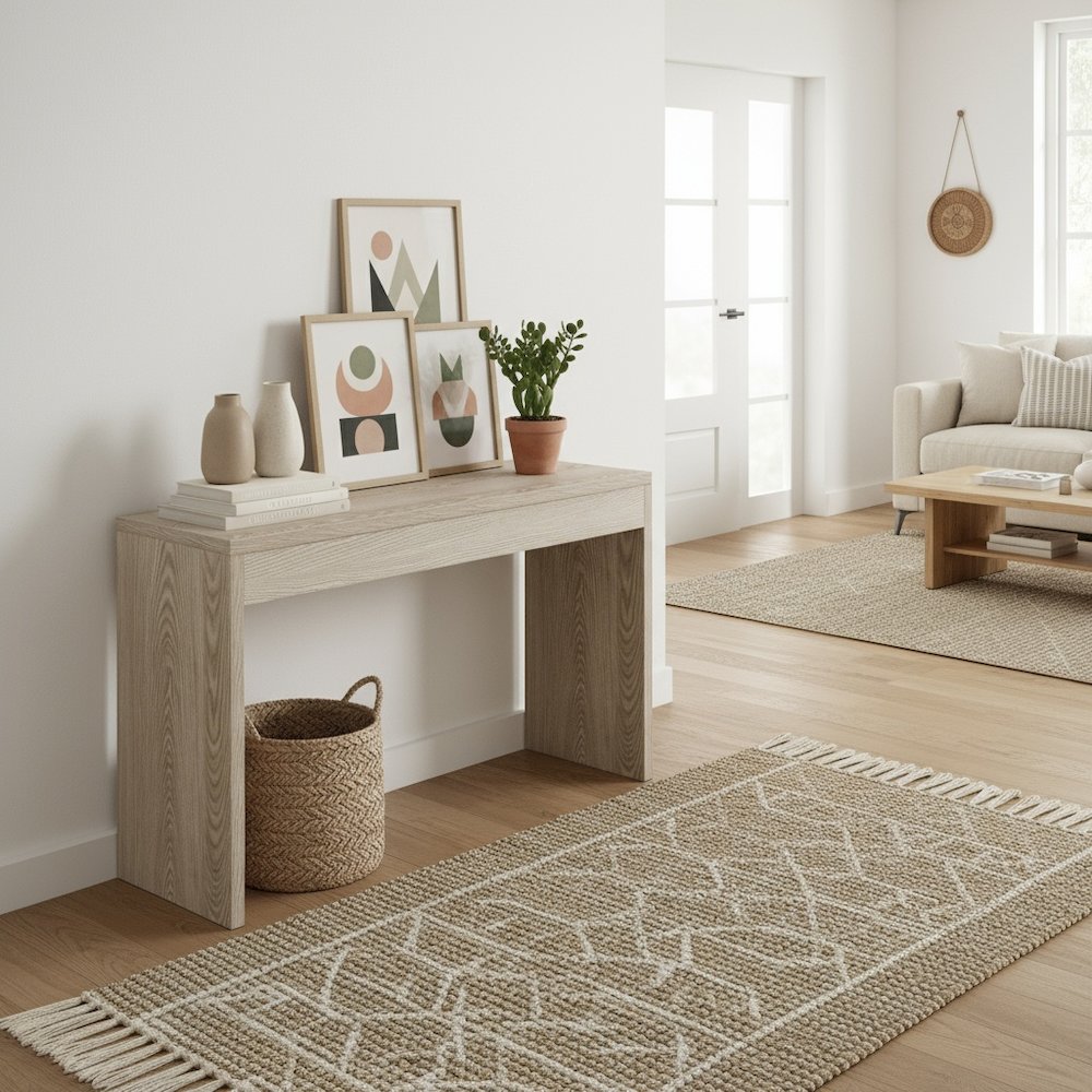 Console Desk Hall Table Wide Spacious Top, Versatile Use in White, 48" Length