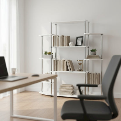 Wall Unit Bookshelf with 10 Tiers, White Finish, No Tools Required
