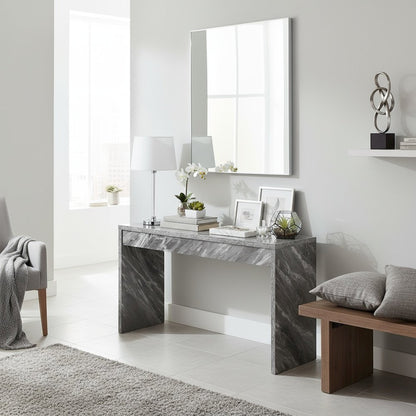 Console Desk, White, 48 Inch, Versatile, Faux Marble Top