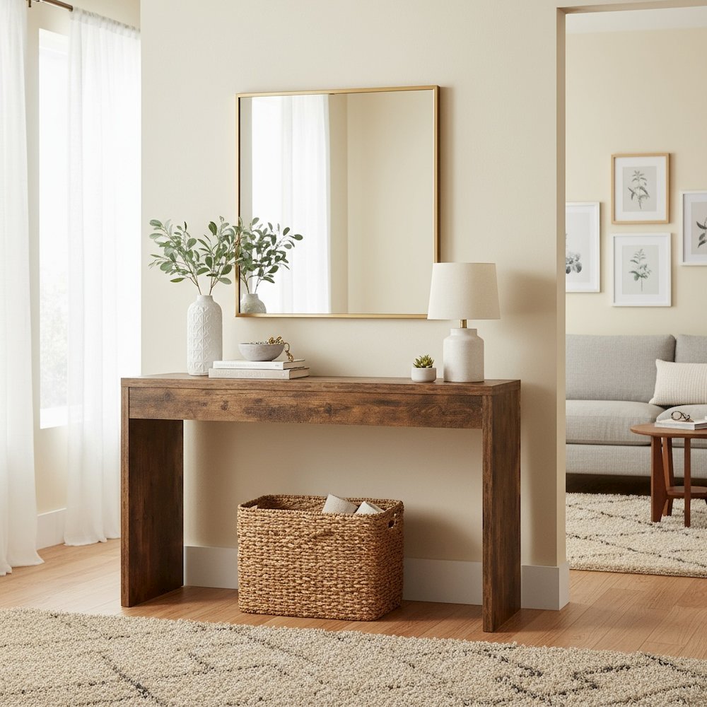 Console Desk, Brown, 48 Inch, Versatile, Woodgrain