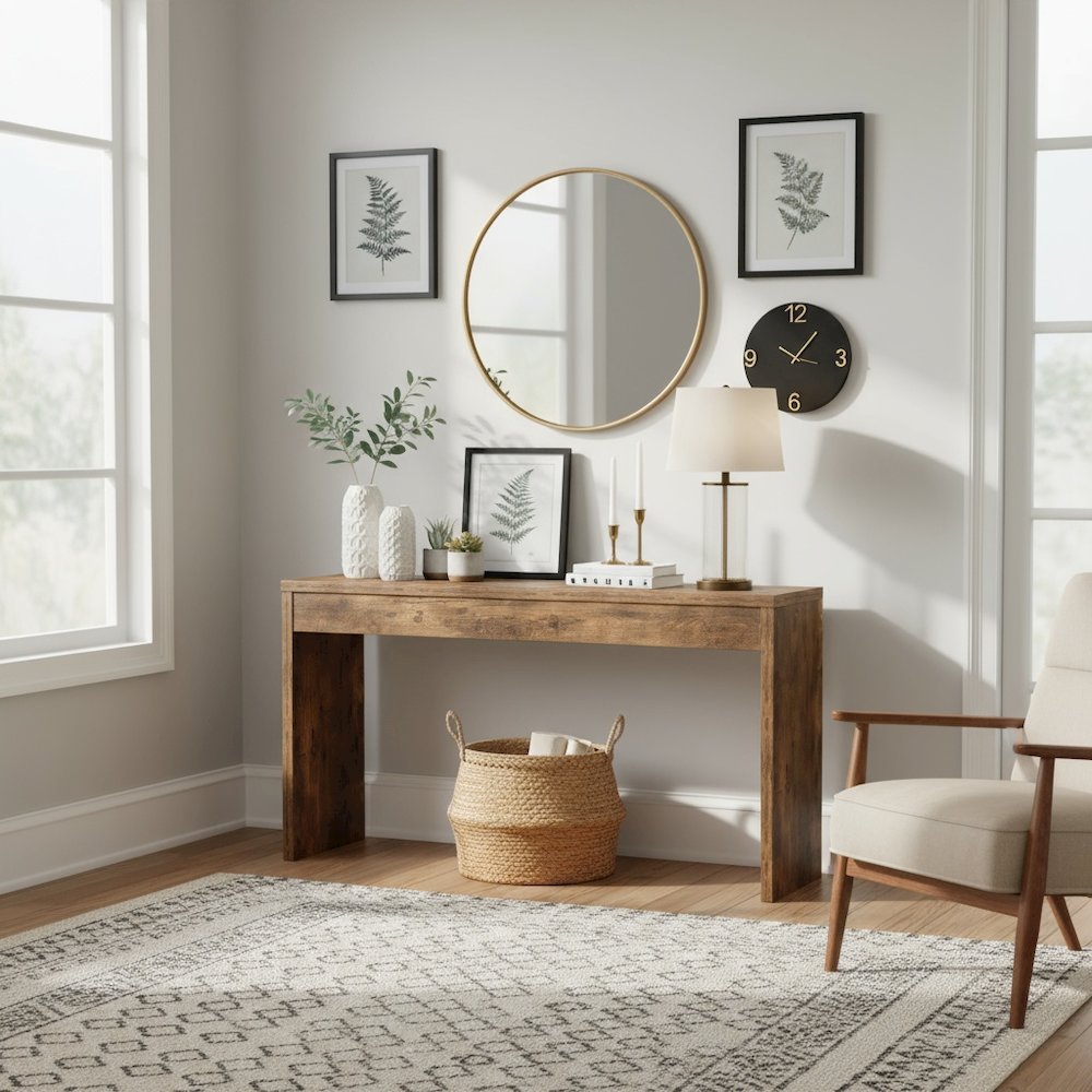 Console Desk, Brown, 48 Inch, Versatile, Woodgrain