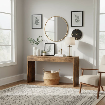 Console Desk, Brown, 48 Inch, Versatile, Woodgrain