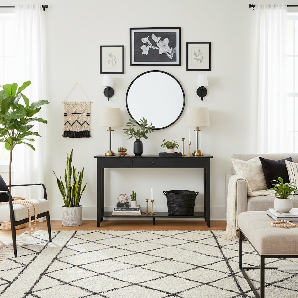 Classic Console Table, Black, Drawer, Shelf, Entryway Accent