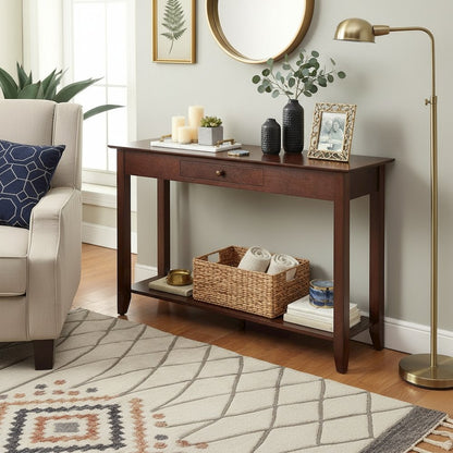 Elegant Console Table, Espresso, Drawer, Shelf, Versatile