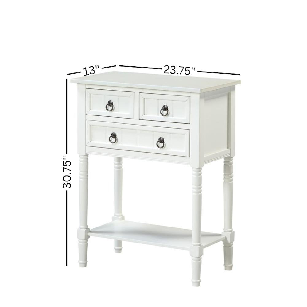 Kendra Hall Table with 3 Drawers and 2 Shelves, White Finish,2-Step Assembly