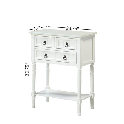 Kendra Hall Table with 3 Drawers and 2 Shelves, White Finish,2-Step Assembly
