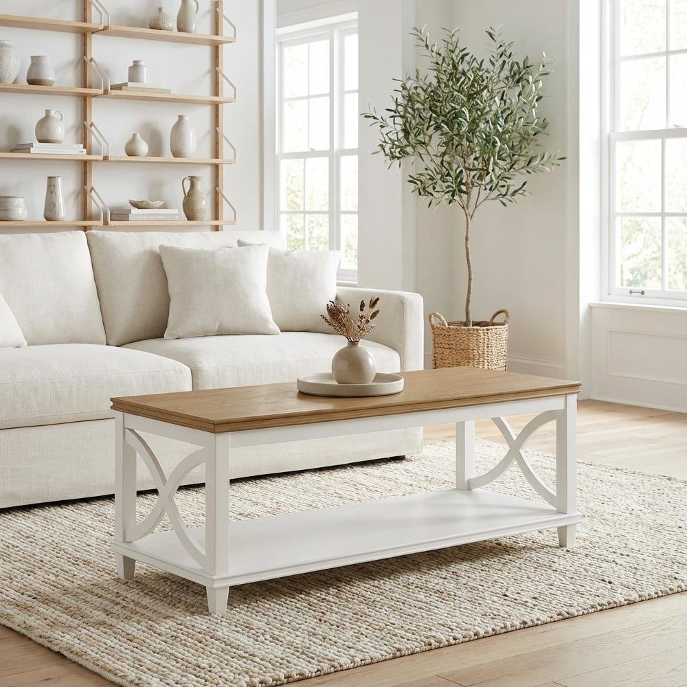 Driftwood White Coffee Table MDF Modern Farmhouse Design Durable Surface