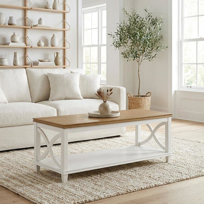 Driftwood White Coffee Table MDF Modern Farmhouse Design Durable Surface