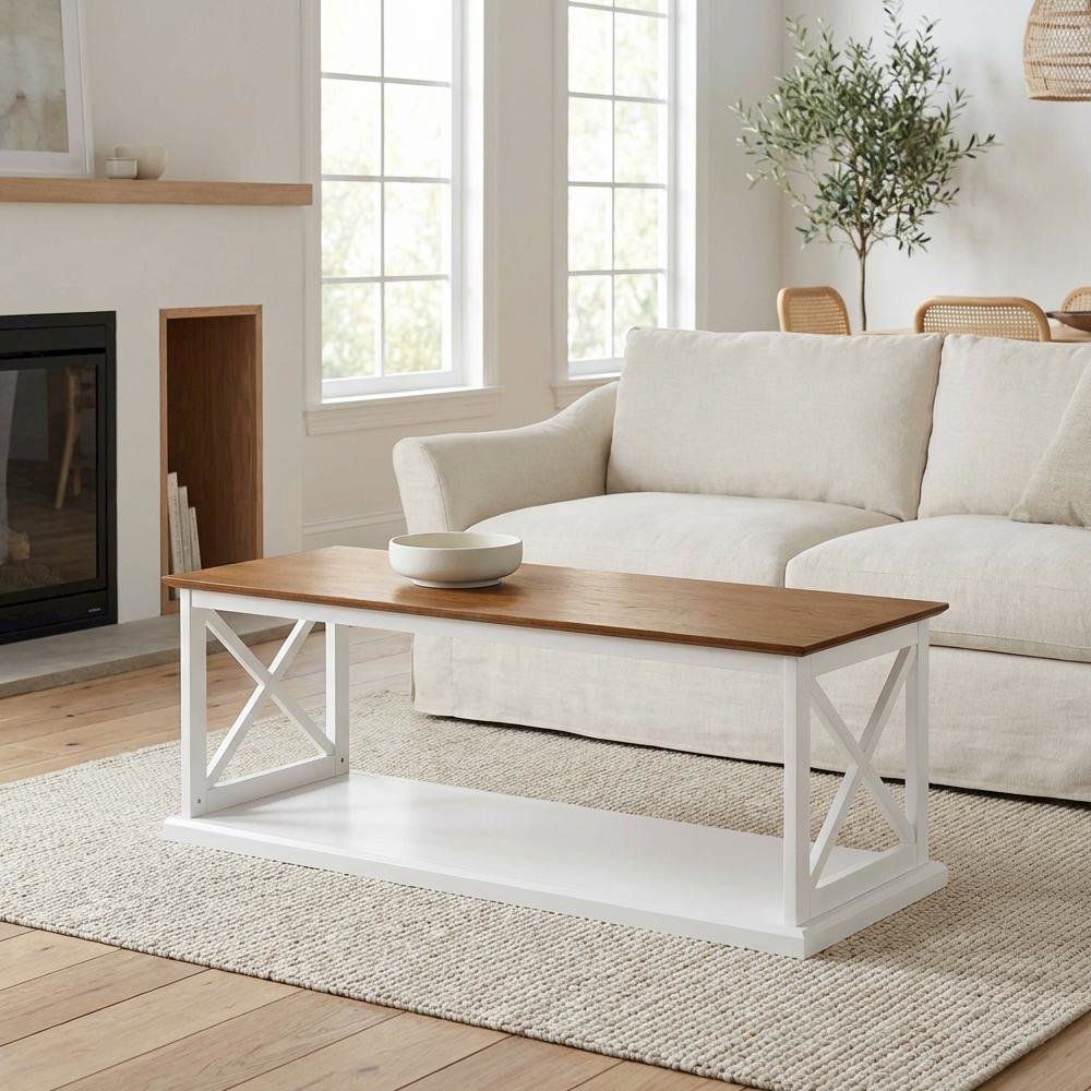 Multi-Color Coffee Table with Open Shelf and Sturdy Construction for Living Room