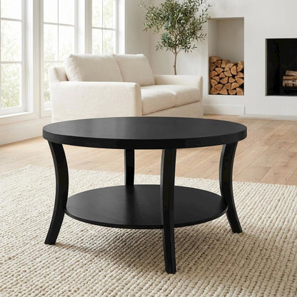 Round Classic Coffee Table with Shelf and Storage Space for Living Room
