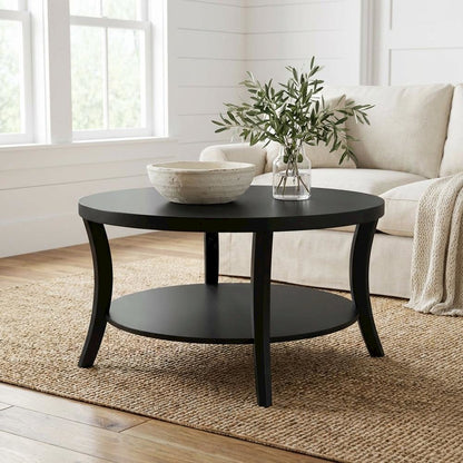 Round Classic Coffee Table with Shelf and Storage Space for Living Room