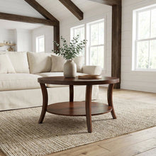Round Coffee Table Classic Style with Lower Shelf and Sturdy Build