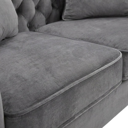 Velvet-Upholstered Loveseat with Button-Tufted Back and Nailhead Trims, Gray
