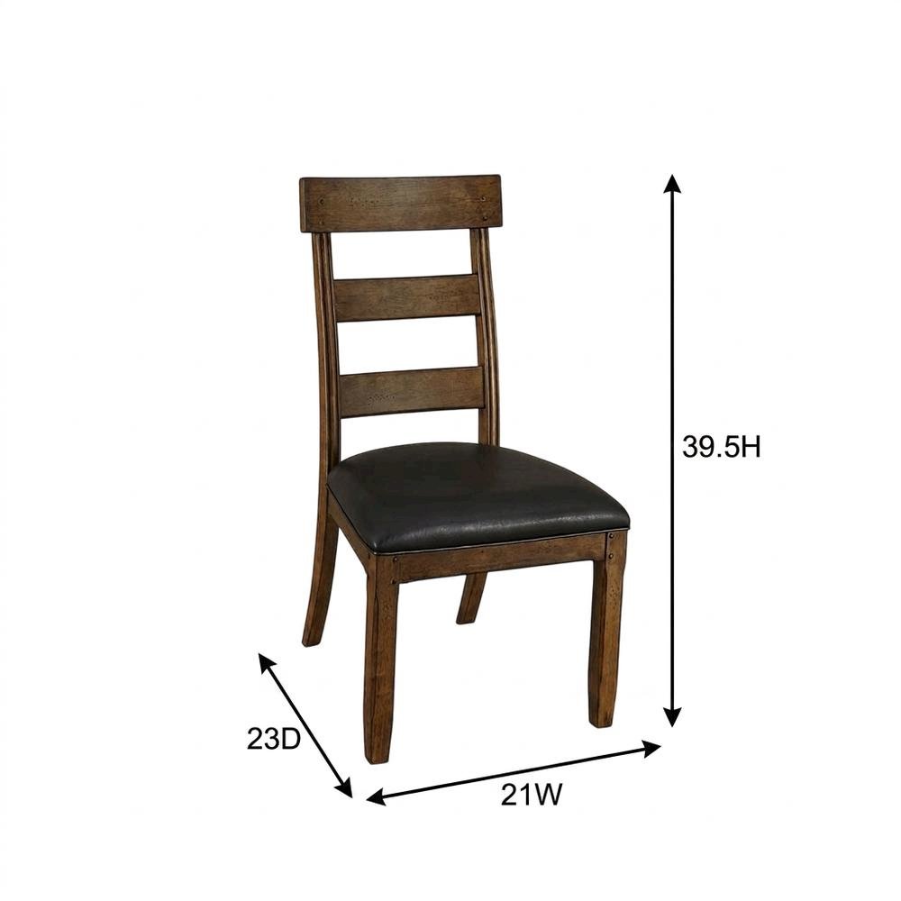 Distressed Mango Side Chair with Upholstered Faux Leather Seat, Warm Pecan