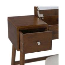 Birch Veneer Vanity Set with Flip-Top Mirror and Upholstered Stool, Brown