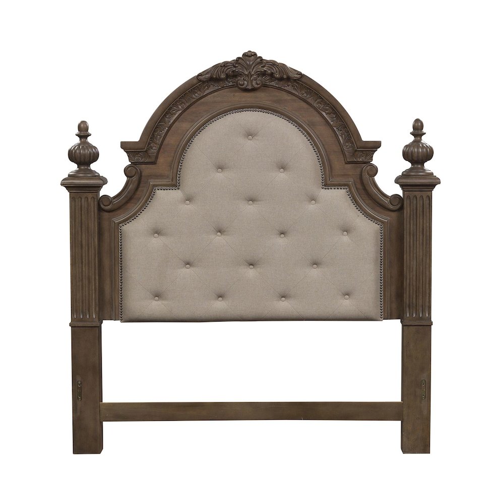 Queen Uph Poster Headboard Traditional Brown in Chestnut Finish w/ Dusty Wax
